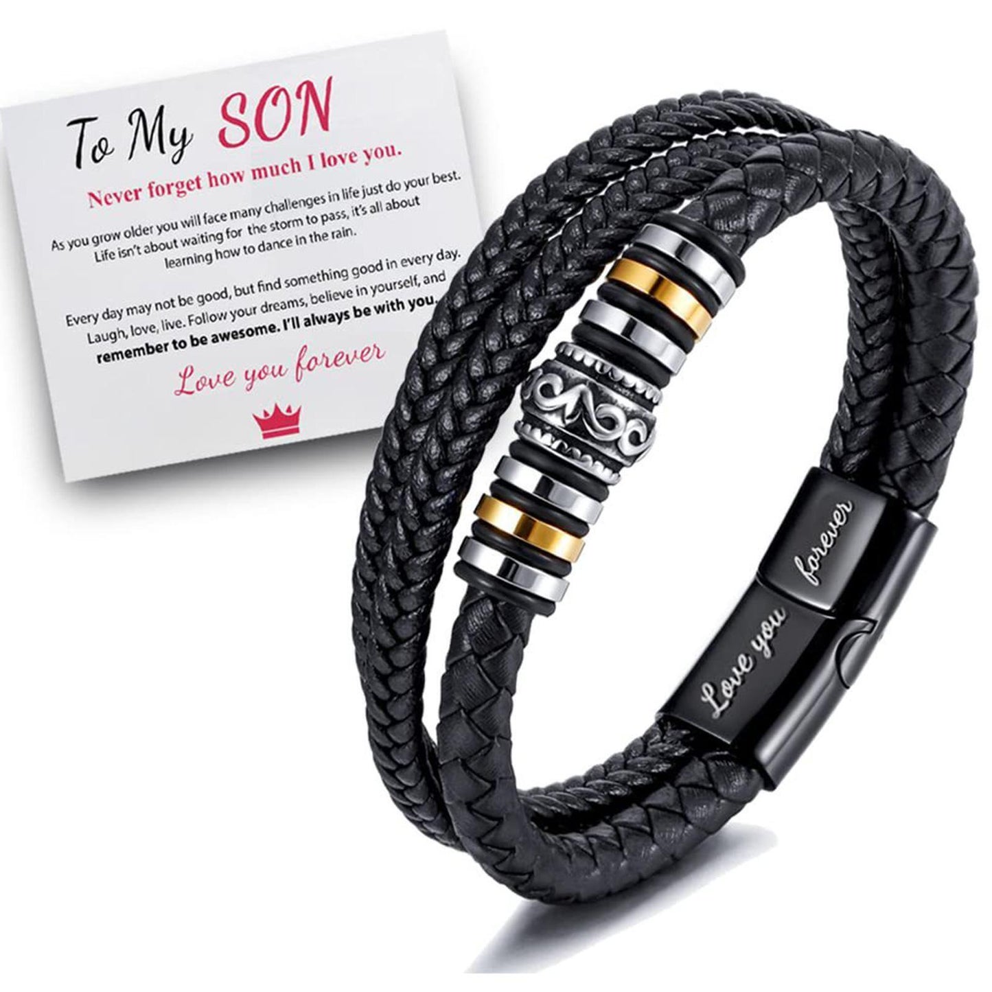 To My Son - Love You Forever - Braided Leather Bracelet