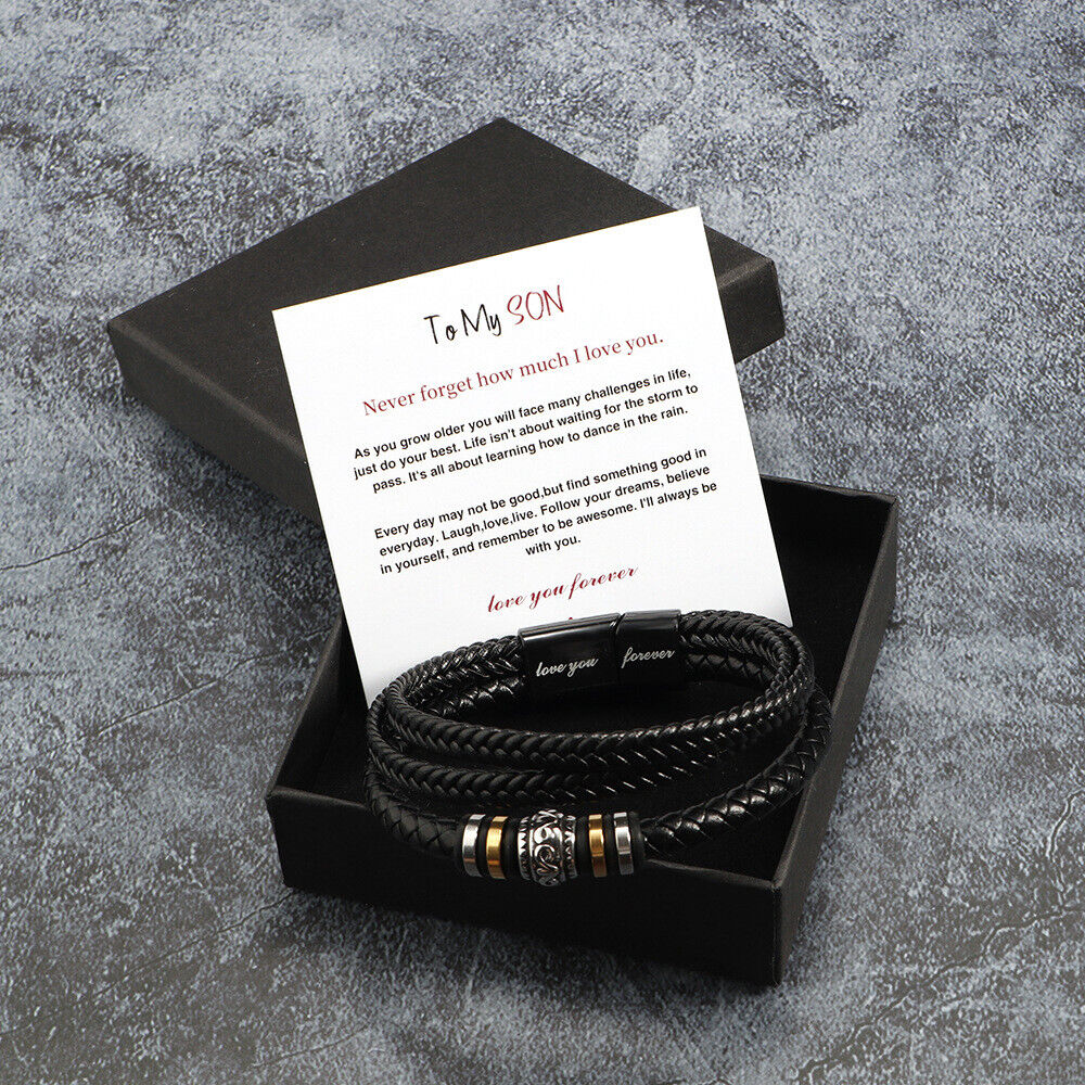 To My Son - Love You Forever - Braided Leather Bracelet